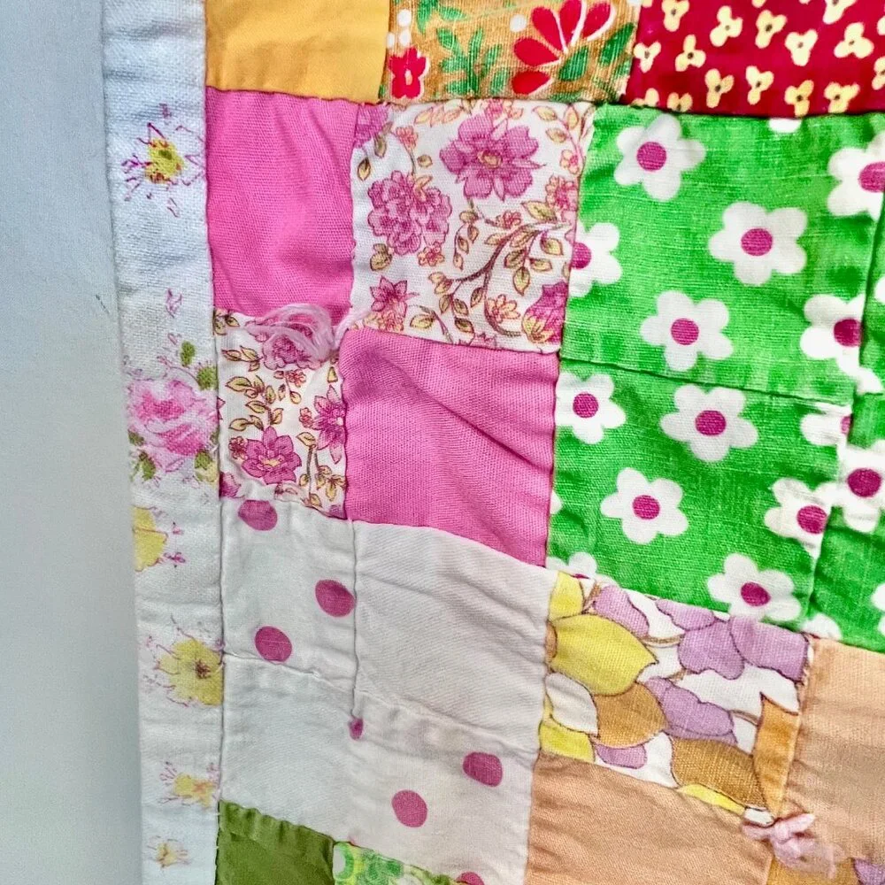 Quilted baby Blanket, VTG Baby Patchwork Blanket 1968 Vtg Quilt, Patchwork Quilt